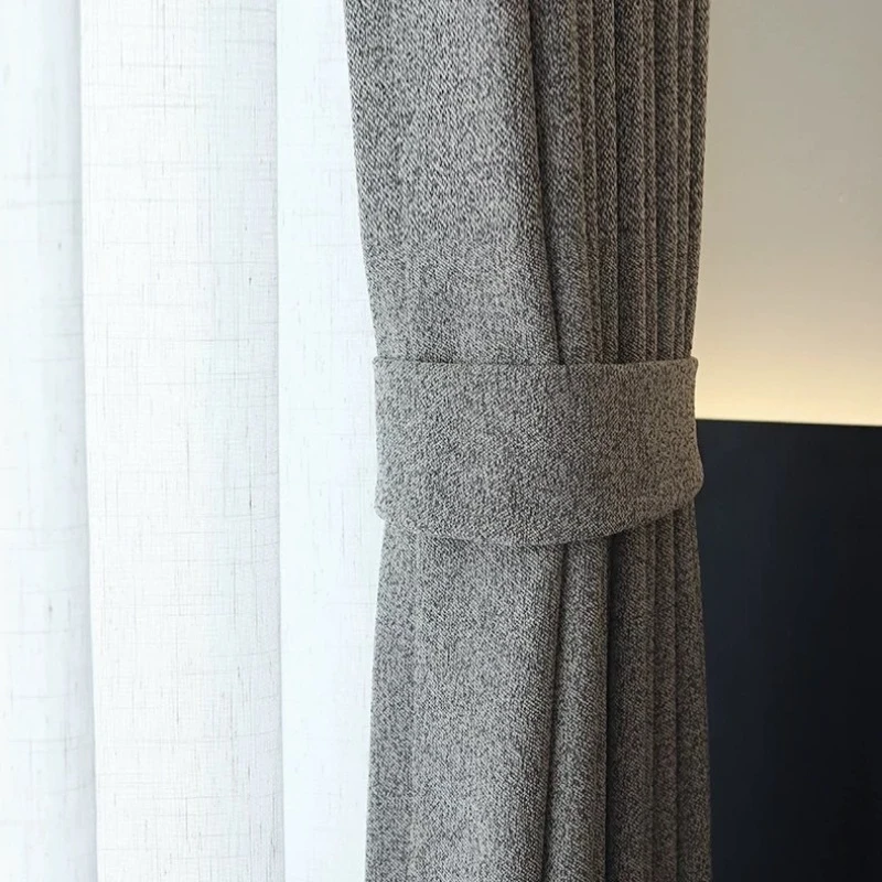 Cotton and Linen Simple Italian Style Retro Blackout Custom Size Fashion Thick Curtains for Living Dining Room Bedroom Thick