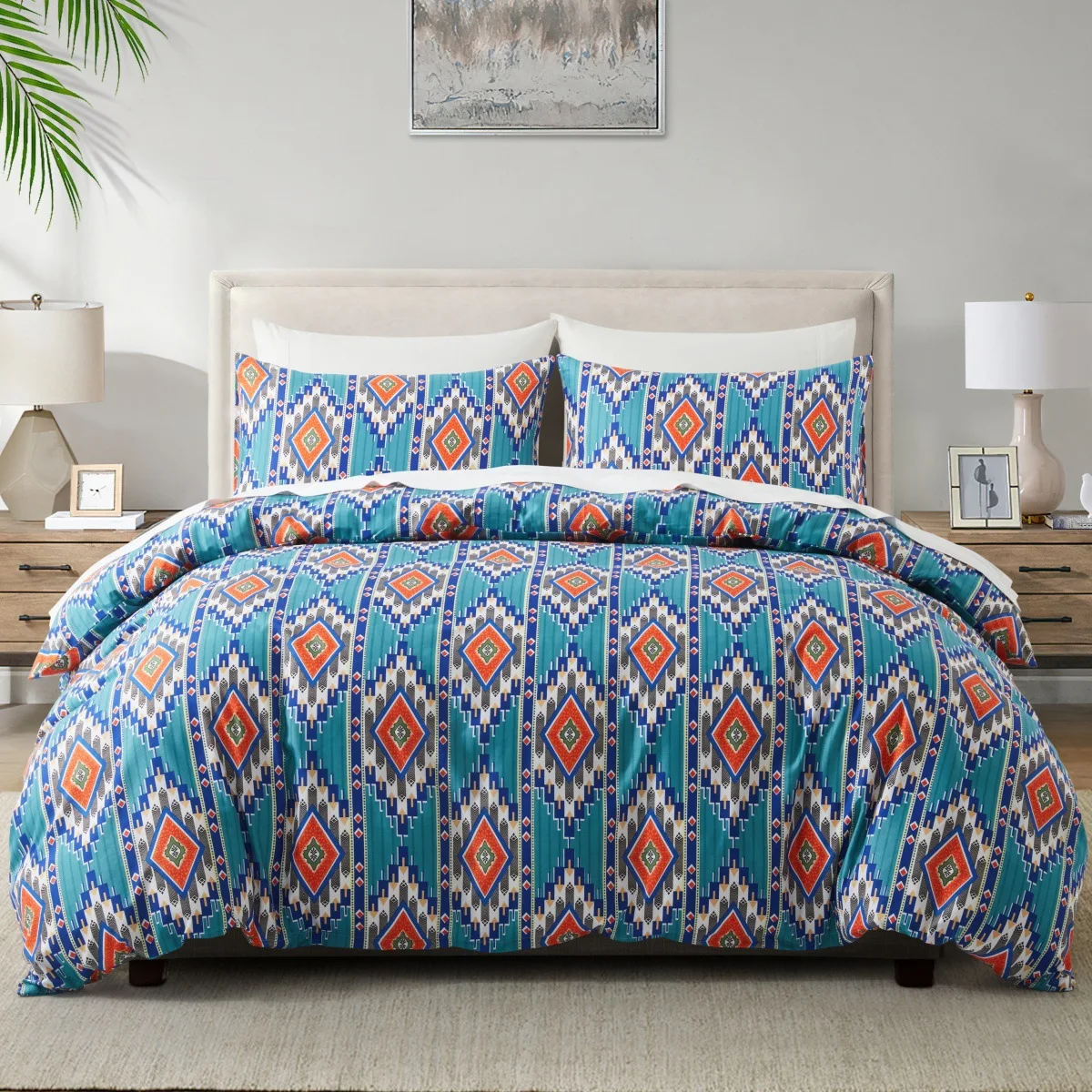 Bohemian Stripe Duvet Cover Set 3Pcs Tribal Print Bedding Set for Amazon Cross Border