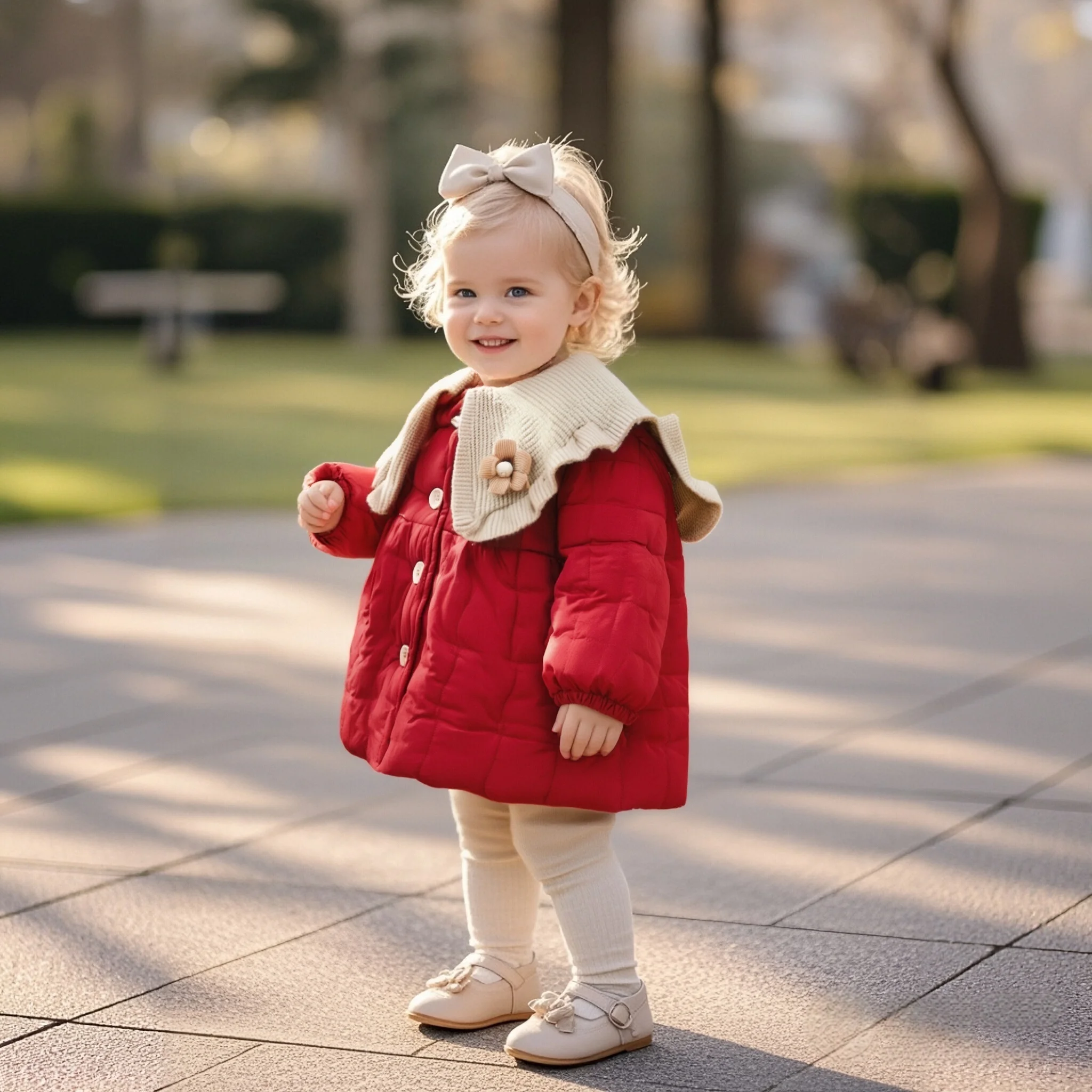 

Baby Girl Jacket Winter Fleece-Lined Color Block Floral Button Collar Baby Tops Cute Warm Thickened Girl Coat Baby Clothing