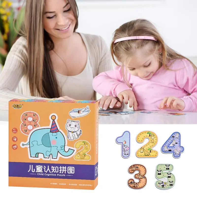 Puzzle cognitivo per bambini forma di veicolo animali riconoscimento a forma di numero Puzzle Kit Puzzle di apprendimento Puzzle educativo per bambini