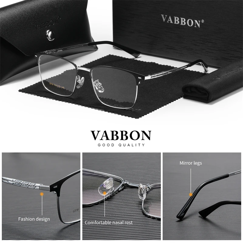 Vabbon New Anti-Blue Light Myopia Glasses Anti-Fatigue Goggles Men's Optical Glasses Business Metal Frame Flat Mirror Photochromic Glasses 3318