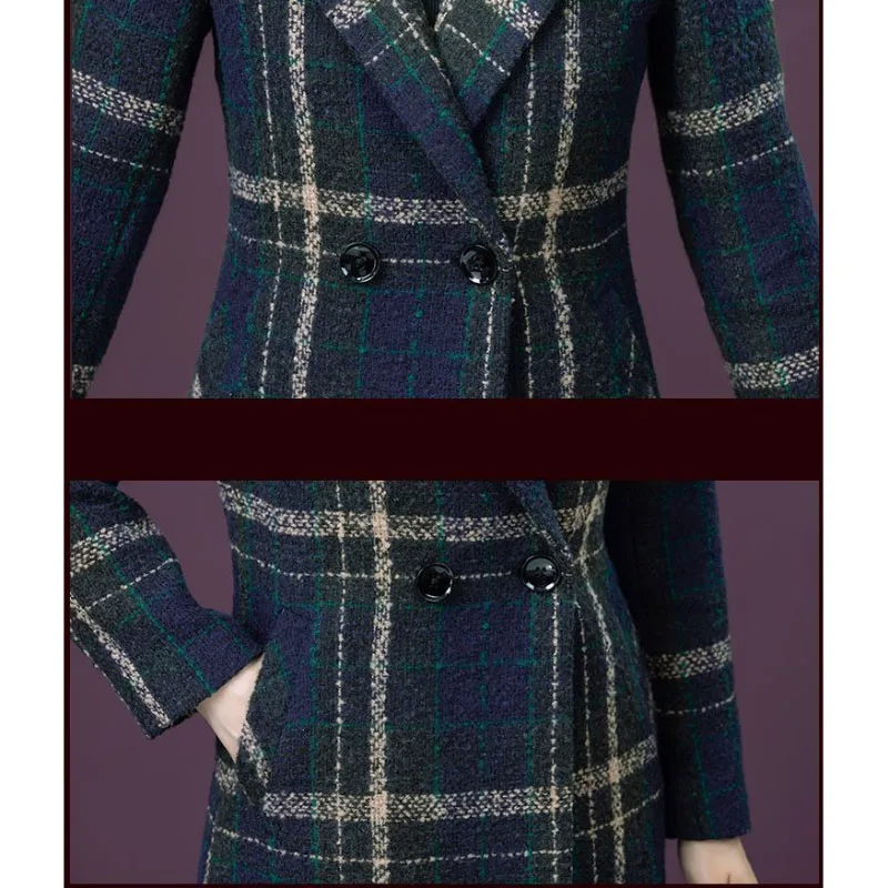 Women's Double-Sided Cashmere Coat, Wool Windbreaker, One Button Plaid Woolen Coat, Long Waist, Female Overcoat, Autumn, Winter