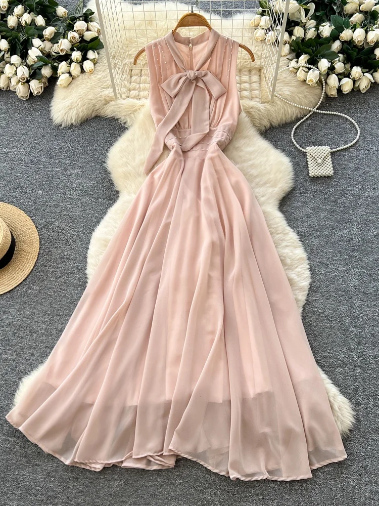 

Sweet Sle High Waist A-Line Long Dr Women's Summer Svel Netie Gown Polyester Fabric V-Ne Work Commute Dr