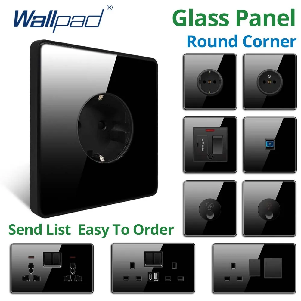 

Wallpad Black Glass EU UK MF Socket With Type C USB Charge Port 5V 3.1A Dimmer Fan Switch 20A 45A 2P Switch