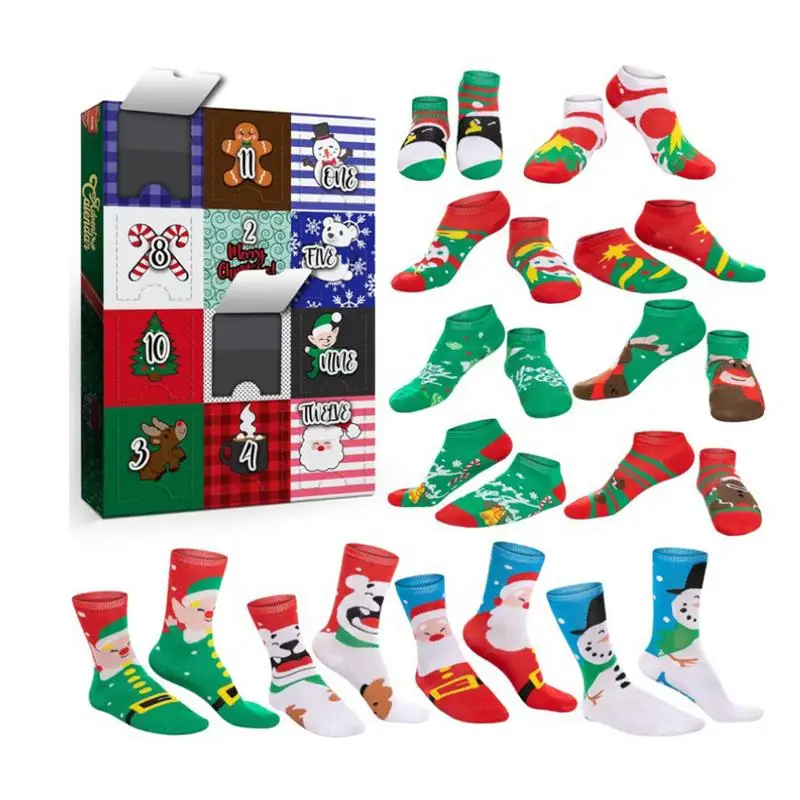 

Christmas socks advent calendar 12 Days Countdown to Christmas Warm Cotton Socks Unisex Socks Set for Adults