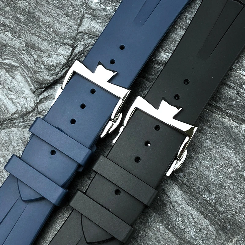 25mm * 8mm Rubber Silicone WatchBand Replacement for Vacheron Constantin Overseas Watch Black Blue Waterproof Sport Strap