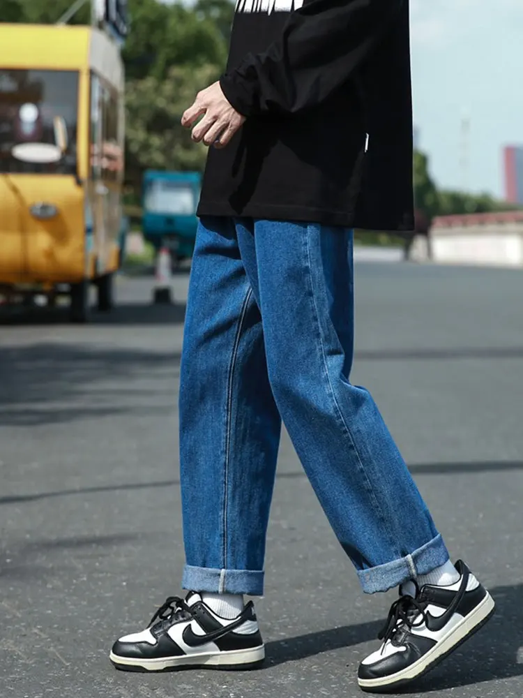 

Retro Japanese Sle Loose Wide Leg Deep Blue Jeans Men's Casual Long Trousers Trendy Brand Street Sle Comfortable Fit