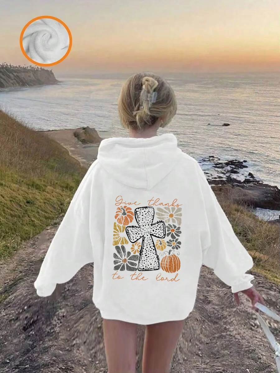 Vintage Boho Wildflowers Pumpkin Hoodie Kids Thanksgiving Long Sleeve Sweatshirts Girls Boys Aesthetic Flowers Streetwear Hoody