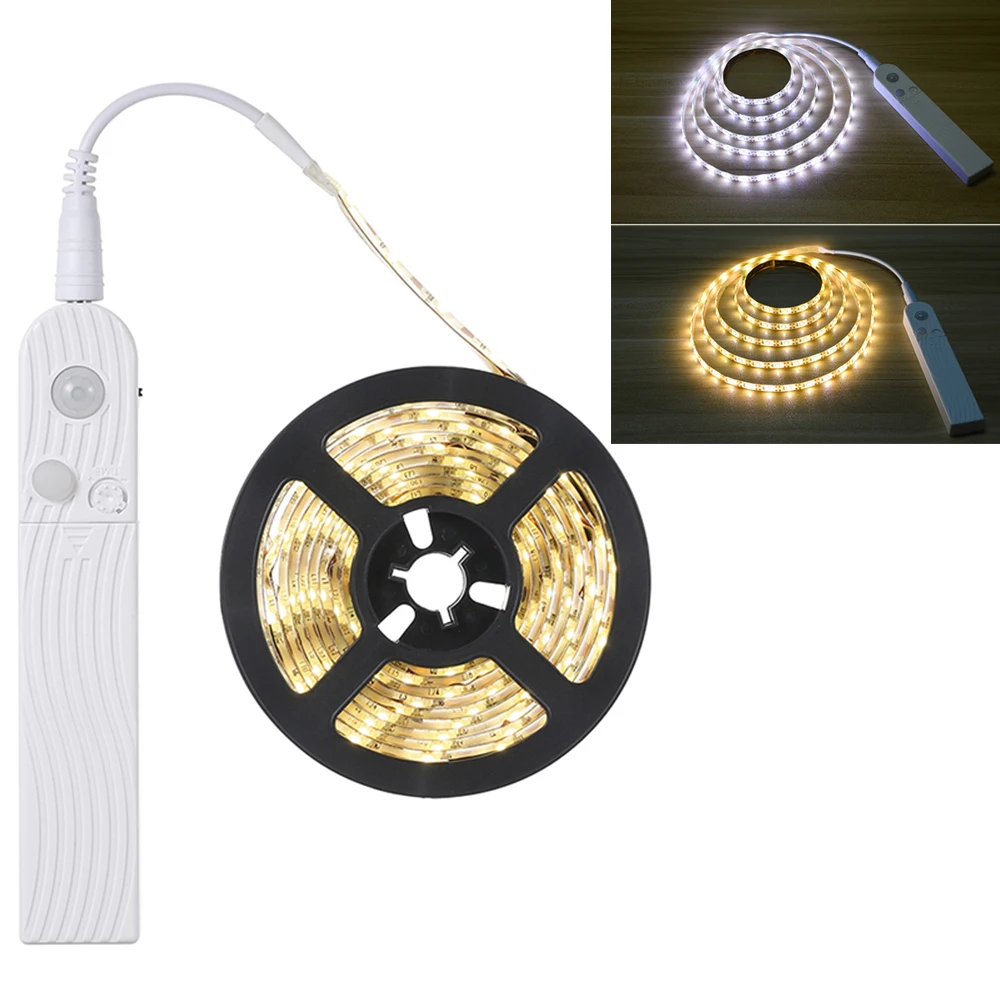 Tira de luces LED con Sensor de movimiento PIR, luz alimentada por USB/batería, impermeable, 5V, 2835, cinta para debajo del gabinete, lámpara de