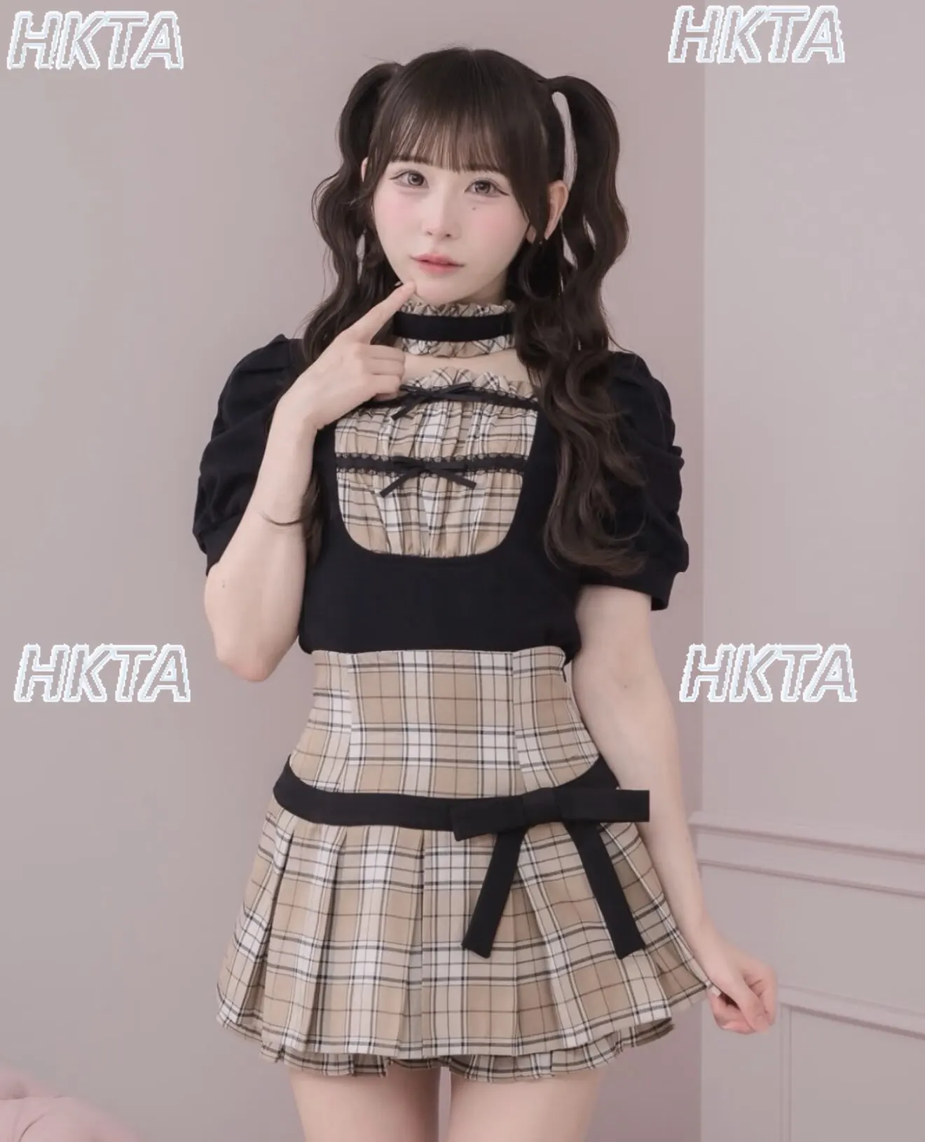 Japanese Sweet Square Neck Short Sleeve Tshirt Top New Summer Collection Stretchy Slim-fit Color Block Plaid T-shirt for Women