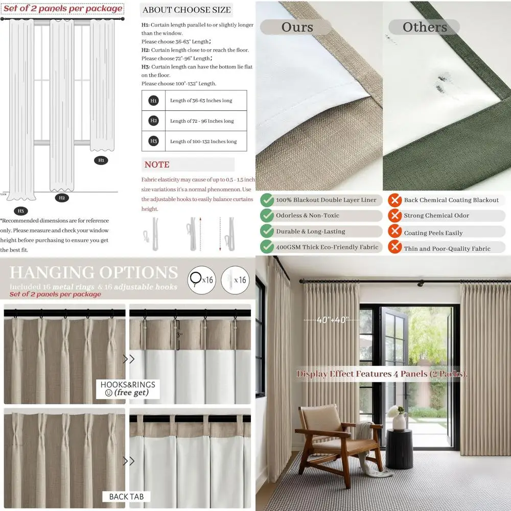 

84-86 Double Layer Heavy Linen Noise-Reducing Curtains, 86 Long, Grey-Beige for Kids' Room