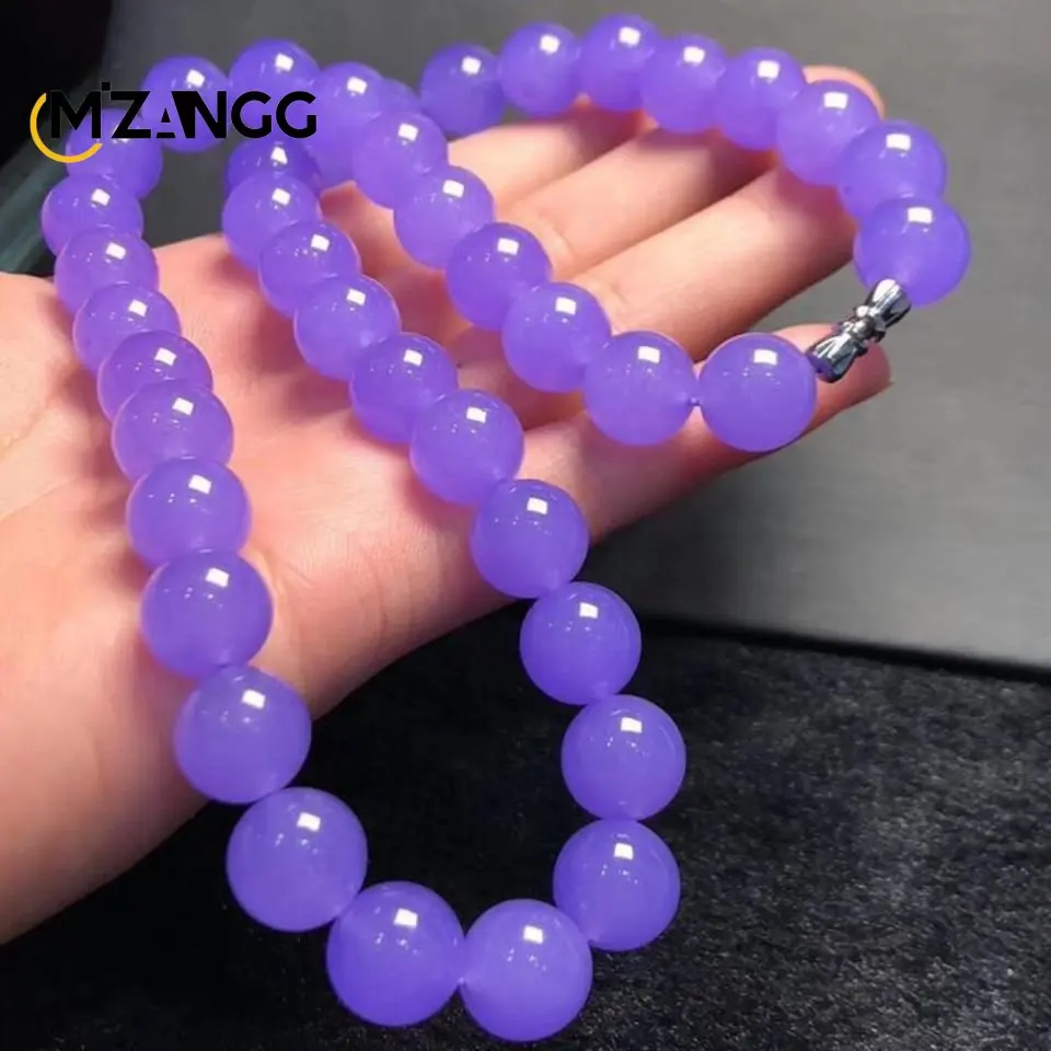 Myanmar Violet Emerald Necklace Purple Women Sweater Chain Round Bead Jadeite Necklace High-end Glamour Fashion Jewelry Mom Gift