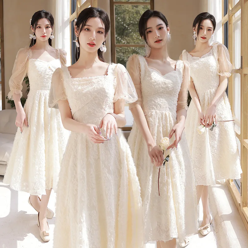 Women's Medium Length And Long Bridesmaid Dress Autumn New Style Slim Sisters Group Dresses Girl Graduation Party Evening Dress