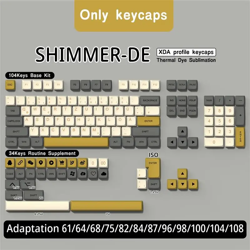 German Keycaps XDA Profile PBT DE Keycap Dye-Sub ISO Alice Layout 7U Space bar For Mechanical Keyboard Wooting