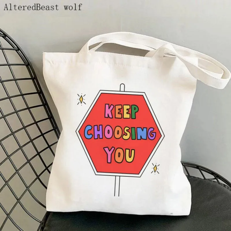 Women Shopper bag It's Okay To Feel Your Feelings Cool Printed Bag Harajuku Shopping Canvas Shopper Bag girl Tote Shoulder Bag