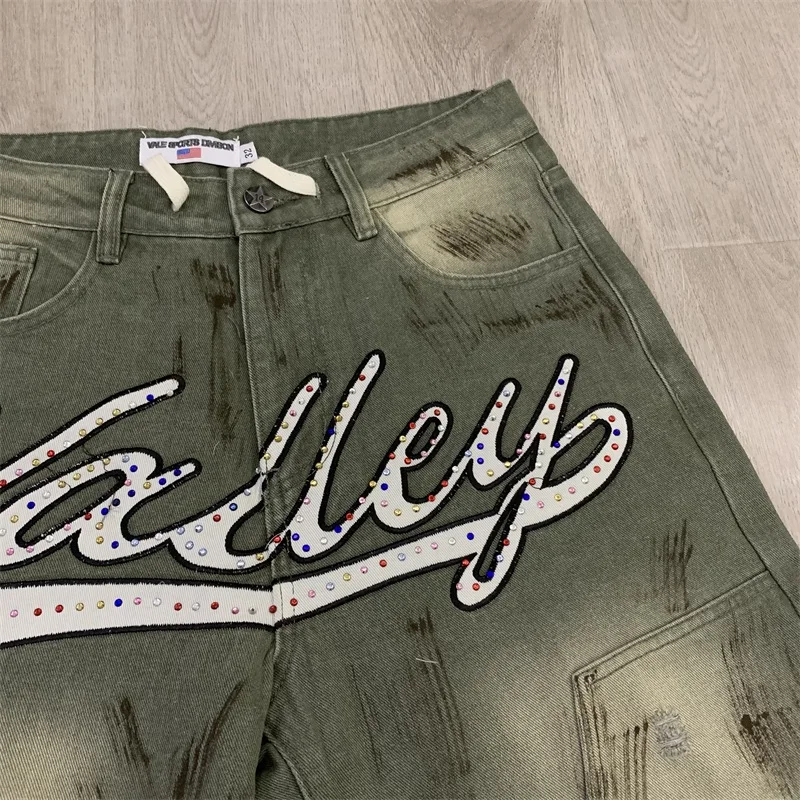 

Hot Drill VALLEY Jeans Men Women 1:1 High-quality American Streetwear Vale Graffiti Printing Denim Pants