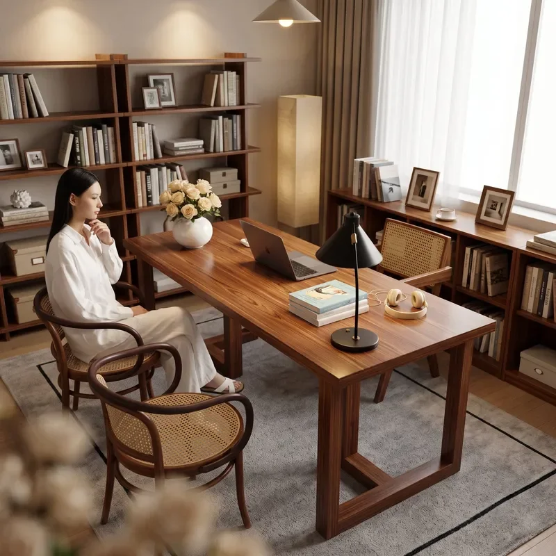 Solid Wood Desk for Home Living Room Dining Table Learning Writing Long Board Tea Table Workbench Office Computer Desk