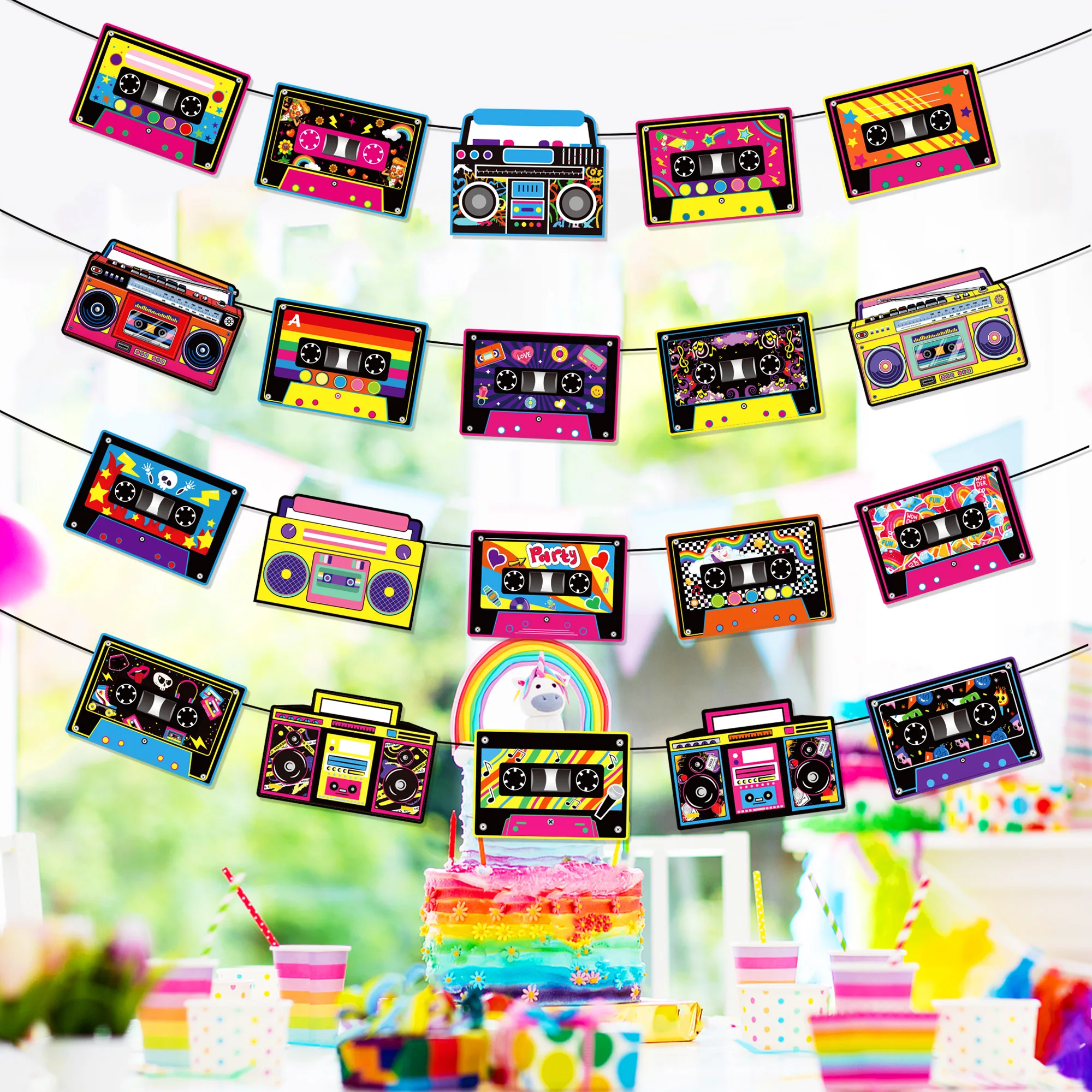 Rock and Roll Partydekorationen Retro Schallplattenpapier Hängedekoration Kassettenband Banner Retro 70er 80er 90er Musik Partydekorationen – Detail 2
