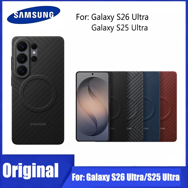 

Original Samsung Magsafe Kevlar Texture Case for Galaxy S26 Ultra Wireless Charging Phone Case S25 Ultra Alloy Lens Protect Cap