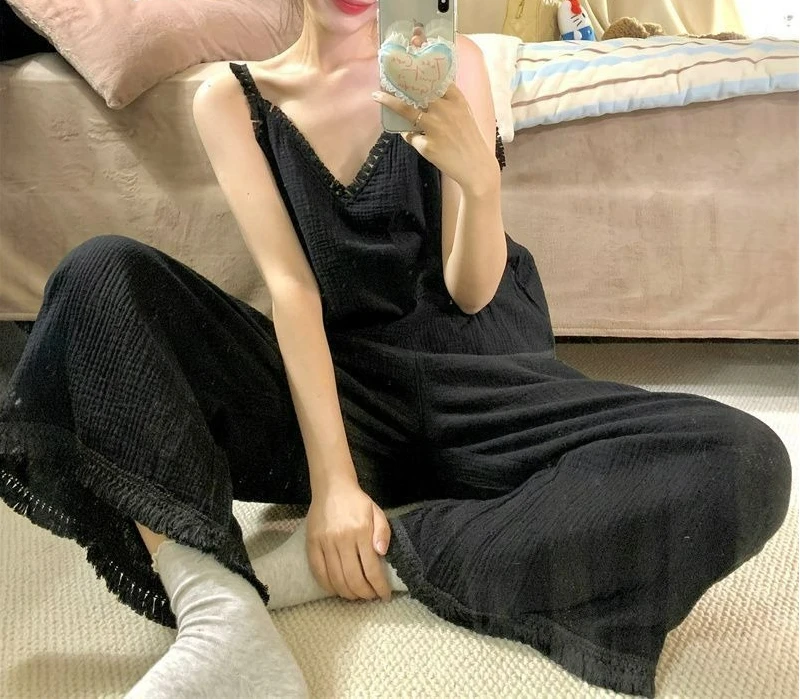 

Casual Temperament Pajamas Women's Summer Lace Girl Simple and Comfortable Suspender Trousers Loungewear Suit