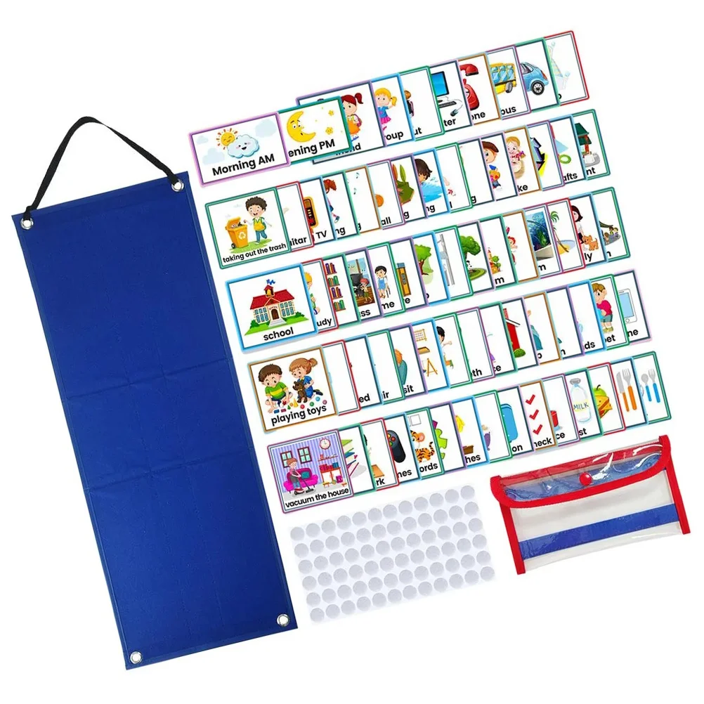 Learning Materials Kids Visual Schedule Chart Calendar Daily Routine for Board Blue Toddler