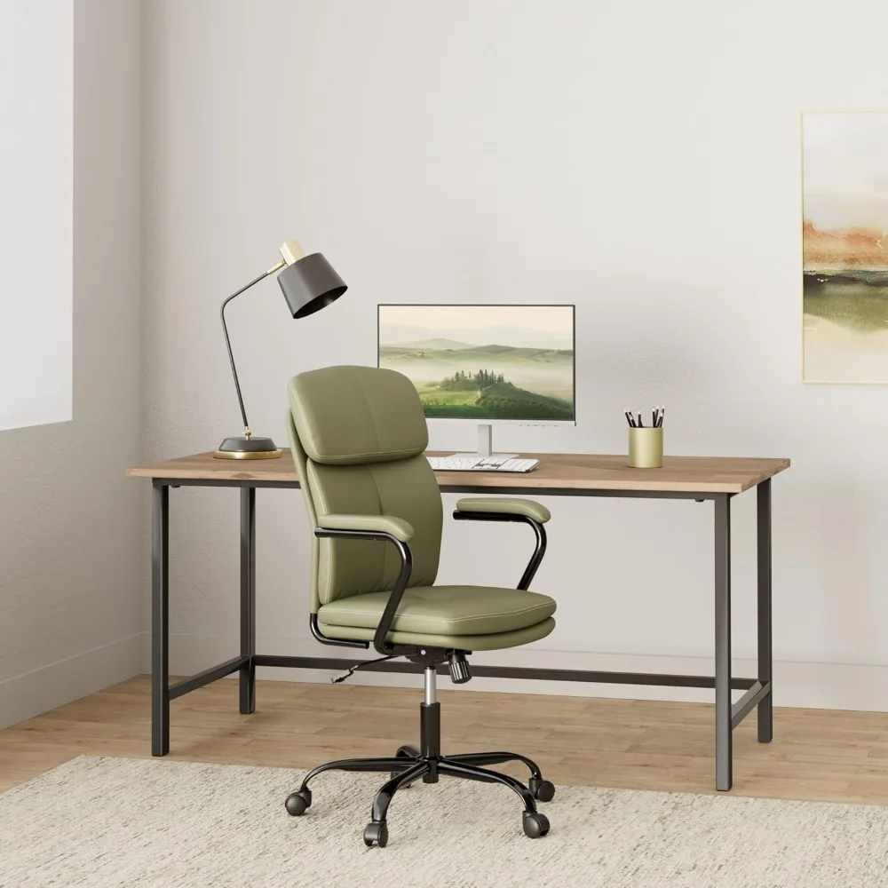 Adjustable Rocking Swivel Computer Chair wi，Home Office Chair, Modern Upholstered Mid-Back PU Leather Task Desk Chair with Arms