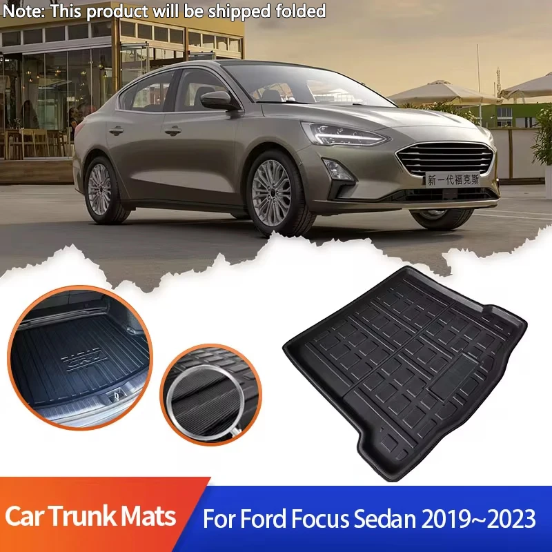 Car Trunk Mats for Ford Focus ST LINE Sedan MK4 C519 2019~2023 Waterproof Pad Space Decoration Boot Cargo Cover Storage Carpet