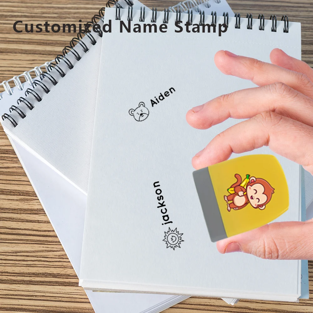 1 Stück lichtbeständiger Affen-Namensstempel, andere Textilien mit Kleidung und Notizbüchern als Geschenk, individuelles Namenssiegel