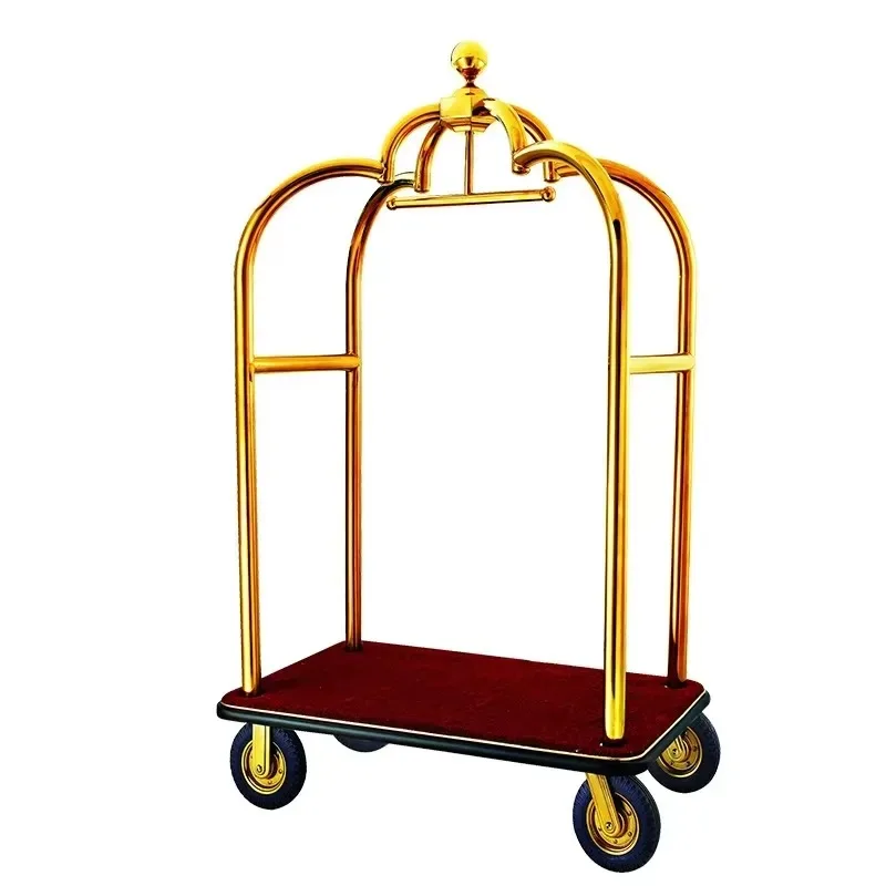 Bellman Modern Gold Stainless Steel Luggage Cart Hotel Lobby Trolley