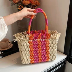 Summer Design Straw Tote Bags for Women Small Handmade Beach Bags 2024 Korean Fashion Woven Handbags Travel Shoulder Bags