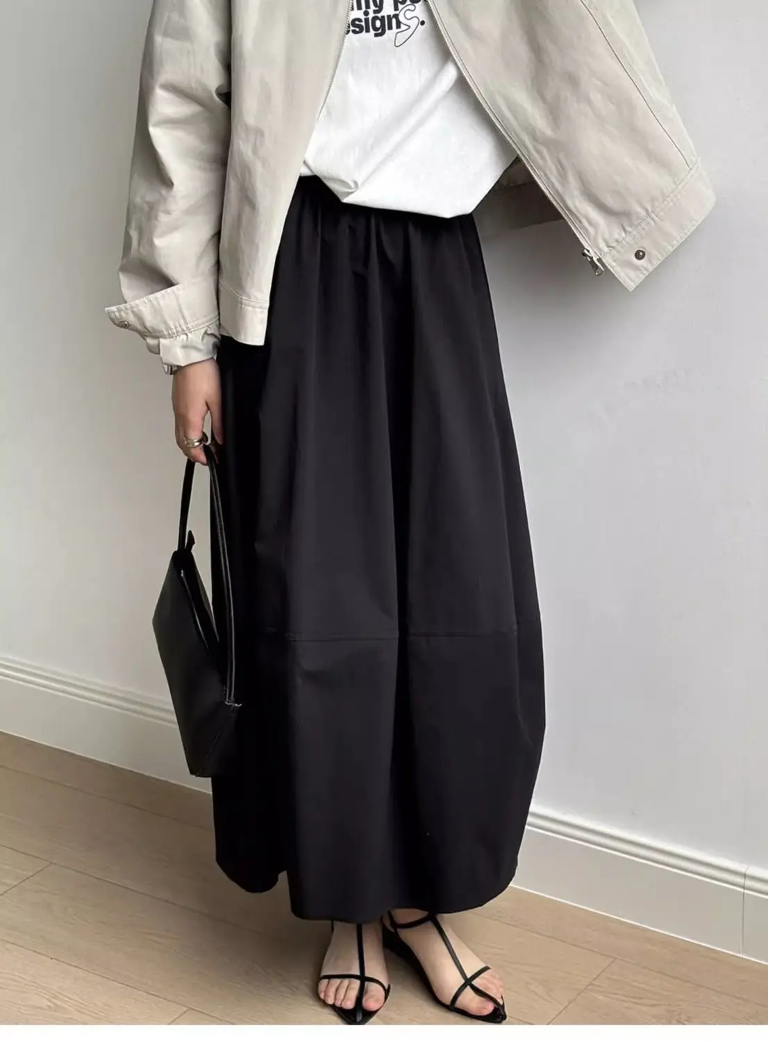 Spring Summer White Long Skirts for Woman Elegant Elastic High Waist Flared Umbrella Skirt Woman Casual Solid A-Line Maxi Skirt