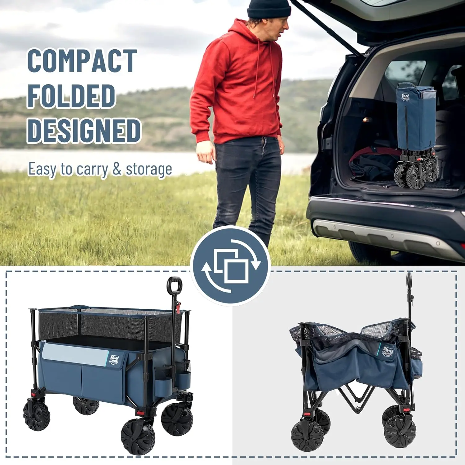 Chariot Pliable Extensible de 230l, Capacité de 300LBS