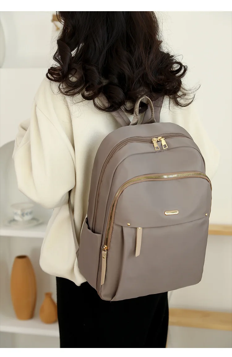 Waterproof Nylon Backpack for Women Lightweight School Backpack Multi-Pocket Travel Daypack Elegant Leisure Backpack with Zipper