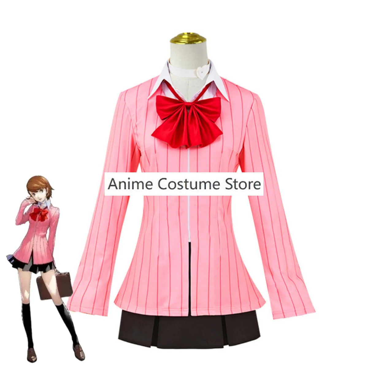 Disfraz de Cosplay del juego Anime PERSONA3 Yukari Tamba para mujer adulta, traje de Carnaval Sexy, camisa a rayas de noche con Luna, abrigo, falda y peluca