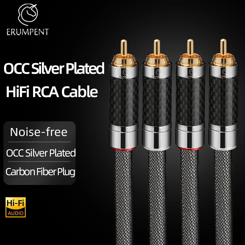 ERUMPENT 1 Pair RCA Audio Cable 2RCA to 2RCA Interconnect Cable HiFi OCC Silver Plated Male to Male For Amplifier DAC Car Audio