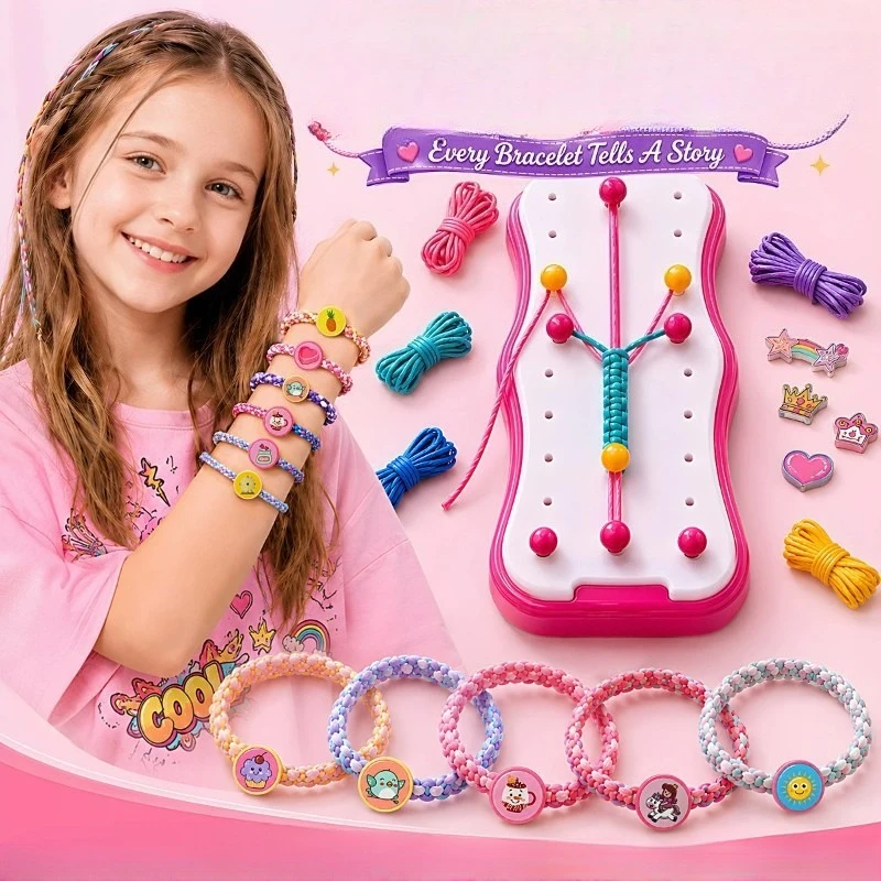Children Bracelet Making Kit  Knitting Tool Pretend Play DIY Hand Weav Machine Colorful String Material Pack Set Toys for Girls
