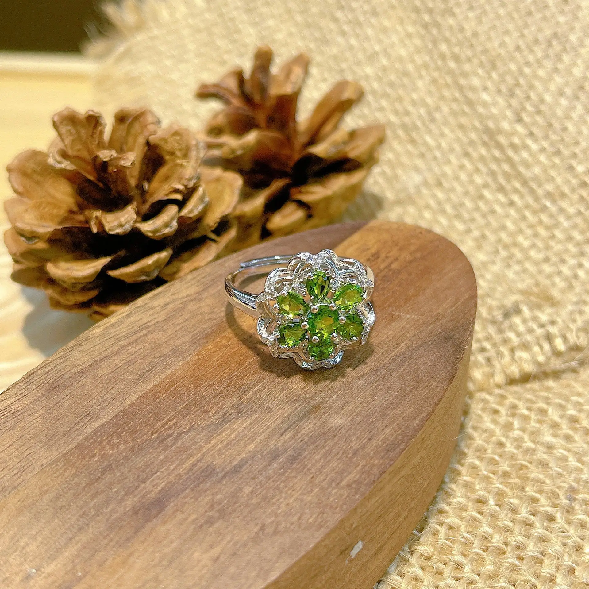 ZECAA Diopside Fine Jewelry Woman Diopside Ring With Natural Diopside Gemstone 3*4mm Woman Diopside Ring Jewelry Girl Gift