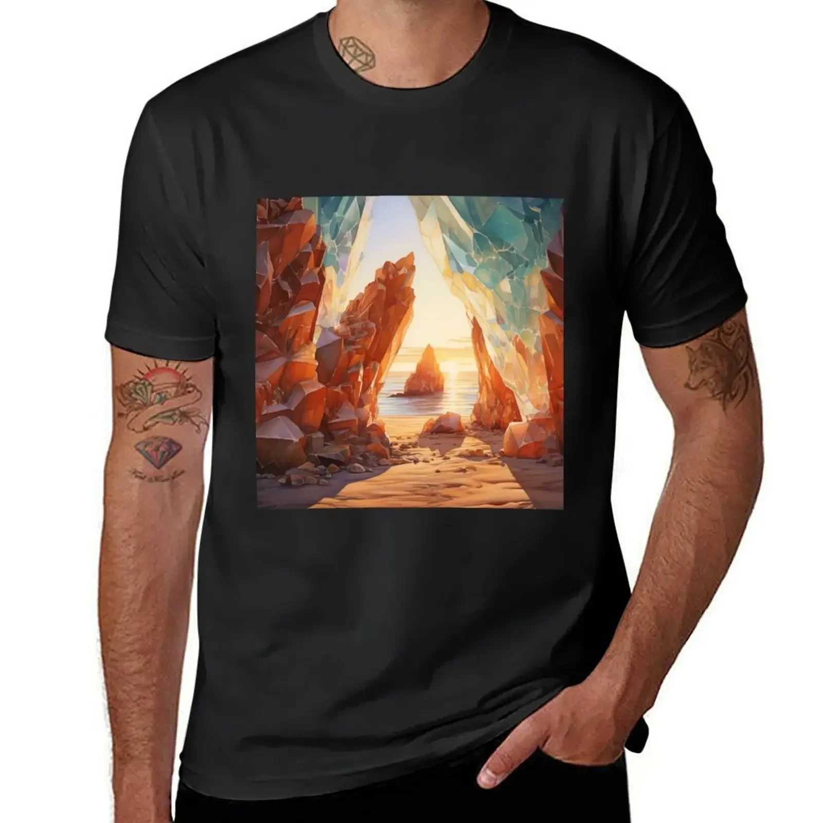 Dazzling  formations on the beach. T-Shirt customizeds customs mens t shirt graphic