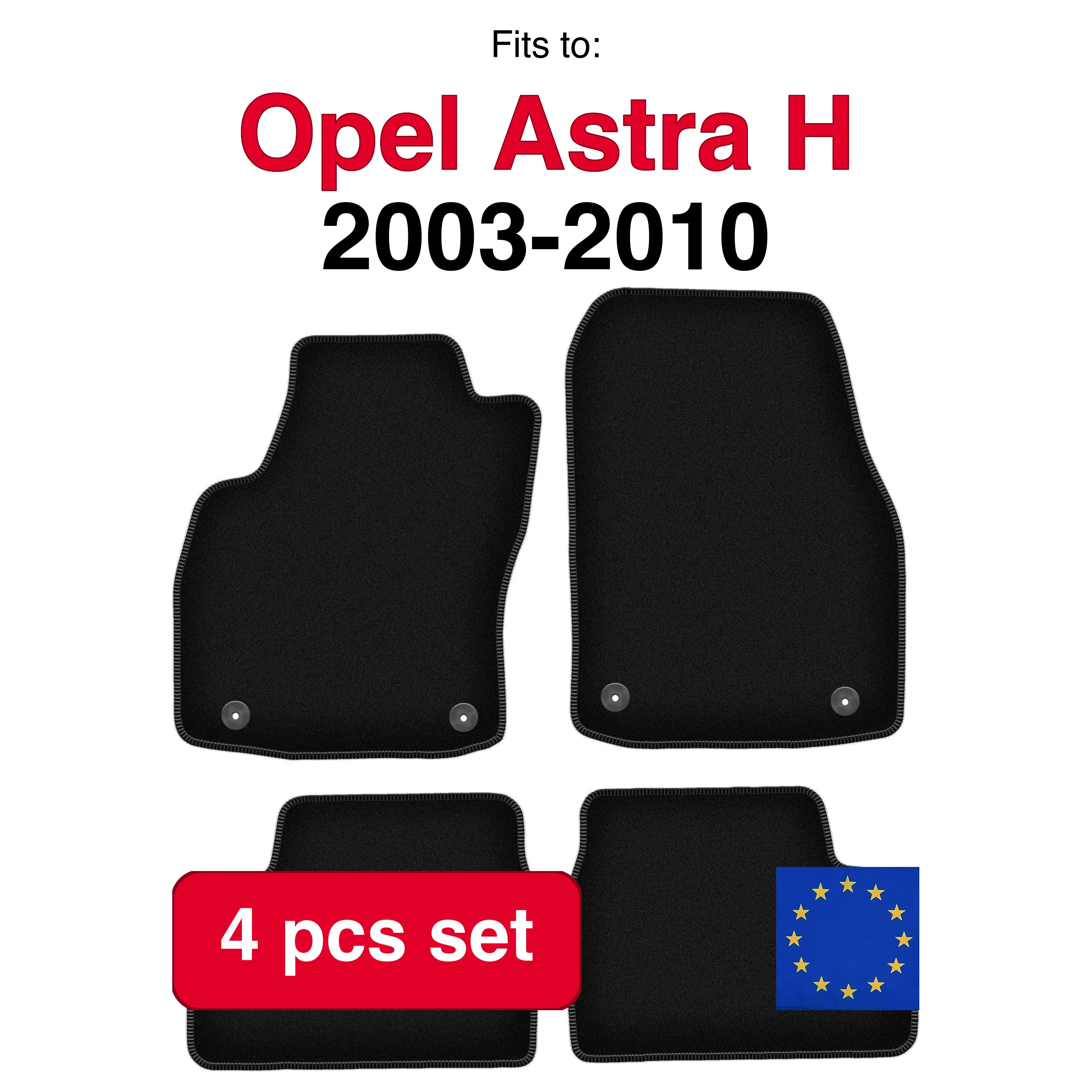 Image of Veloursteppeteppich-Set für Opel Astra H Limousine, Schrägheck, Kombi, TwinTop, Cabrio, Coupé (2003-2010) – Schwarz (4-teilig) – passgenaues Auto-Fußmatten-Set