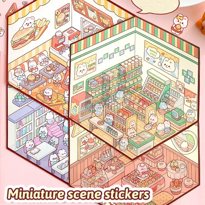 

Miniature Scene Sticker Children Puzzle Learning Reward Stationery Sticker 3D Stereo Vision Miniature Hut Girl Toys Student Gift