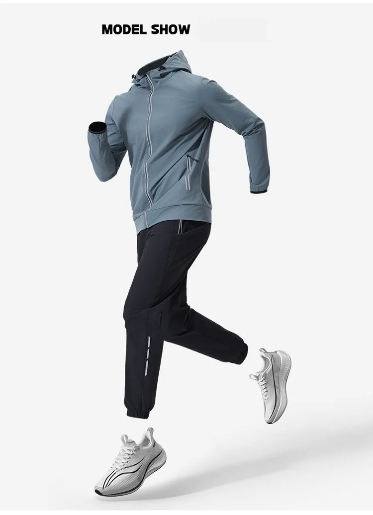 Herren-Sportbekleidungsset mit Kapuze, Trainingsausrüstung, atmungsaktive Jacke und Hose, Fitness-Outfit für bequeme Trainingskleidung – Detail 2