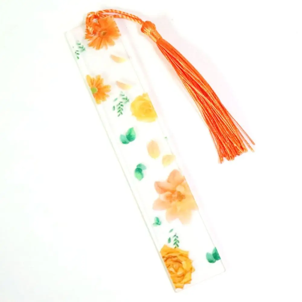 Transparent Acrylic Reading Bookmark Flower Vintage Book Page Marker Handicraft With Colorful Tassel Bookmarks Crafts