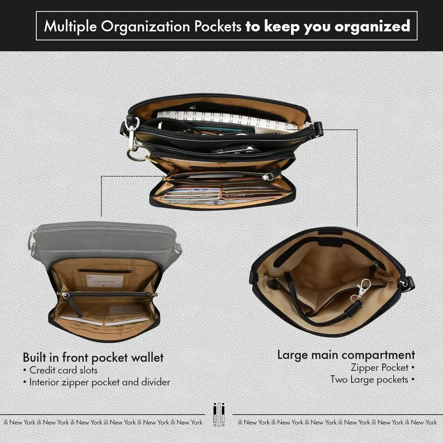 Bolsas crossbody de couro para mulheres Premium RFID bloqueando organizador de bolsa de ombro com alça ajustável