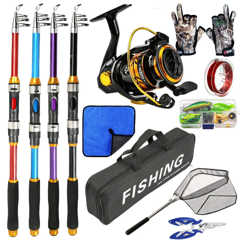 

2025 New Complete Lure Fishing Rod Set with Spinning Reel Saltwater Sea Fishing Gear Kit Carbon Fiber Telescopic Rod Accessories