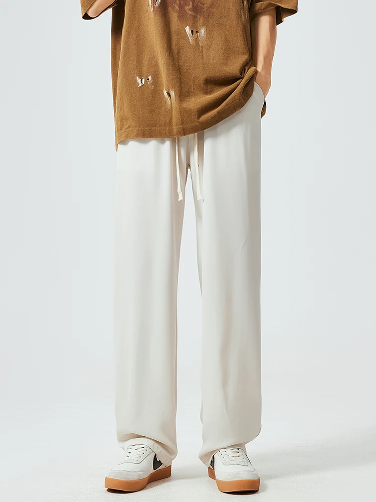 

Spring Summer New Men's Casual Pants Korean Style Solid Color Elastic Waist Straight Leg Loose Drawstring Fashion Trousers Male
