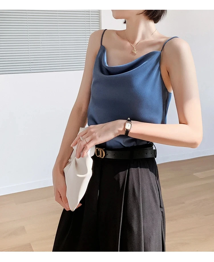 AOSSVIAO Satin-Seiden-Tanktops für Damen, Sommer 2026, sexy Trägertops, Basic Spaghetti-Träger-Tops, ärmellose Camisole-Westen für Frauen – Detail 3