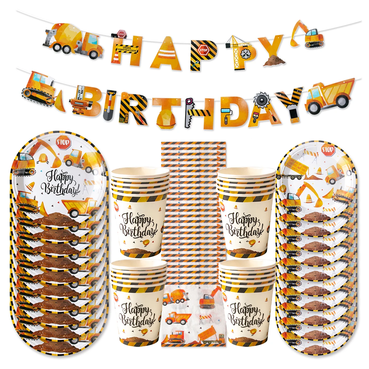 

Kids Boys Birthday Party Decoration Construction Theme Party Disposable Tableware Engineering Vehicle Paper Plate Cup Candy Bag