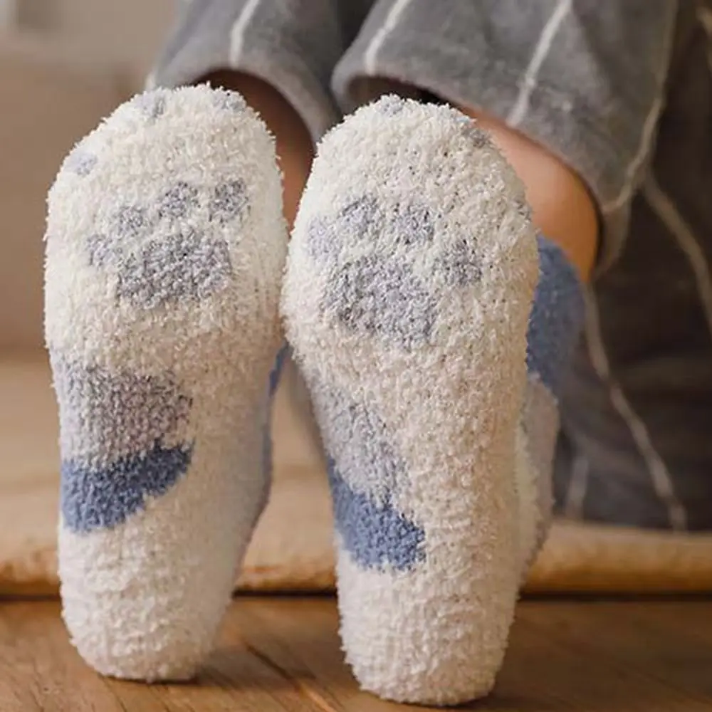 Chaussettes en molleton de Campanjaponais pour femmes, griffe de chat de dessin animé, chaussettes mi-tube pour la maison, chaussettes de sol d'hiver, chaussettes de sommeil mignonnes, automne et hiver