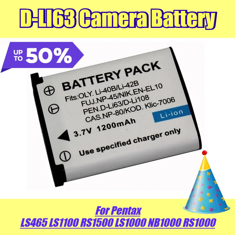 بطارية كاميرا 3.7 فولت 1200 مللي أمبير في الساعة D-LI63، لـ Pentax LS465 LS1100 RS1500 LS1000 NB1000 RS1000