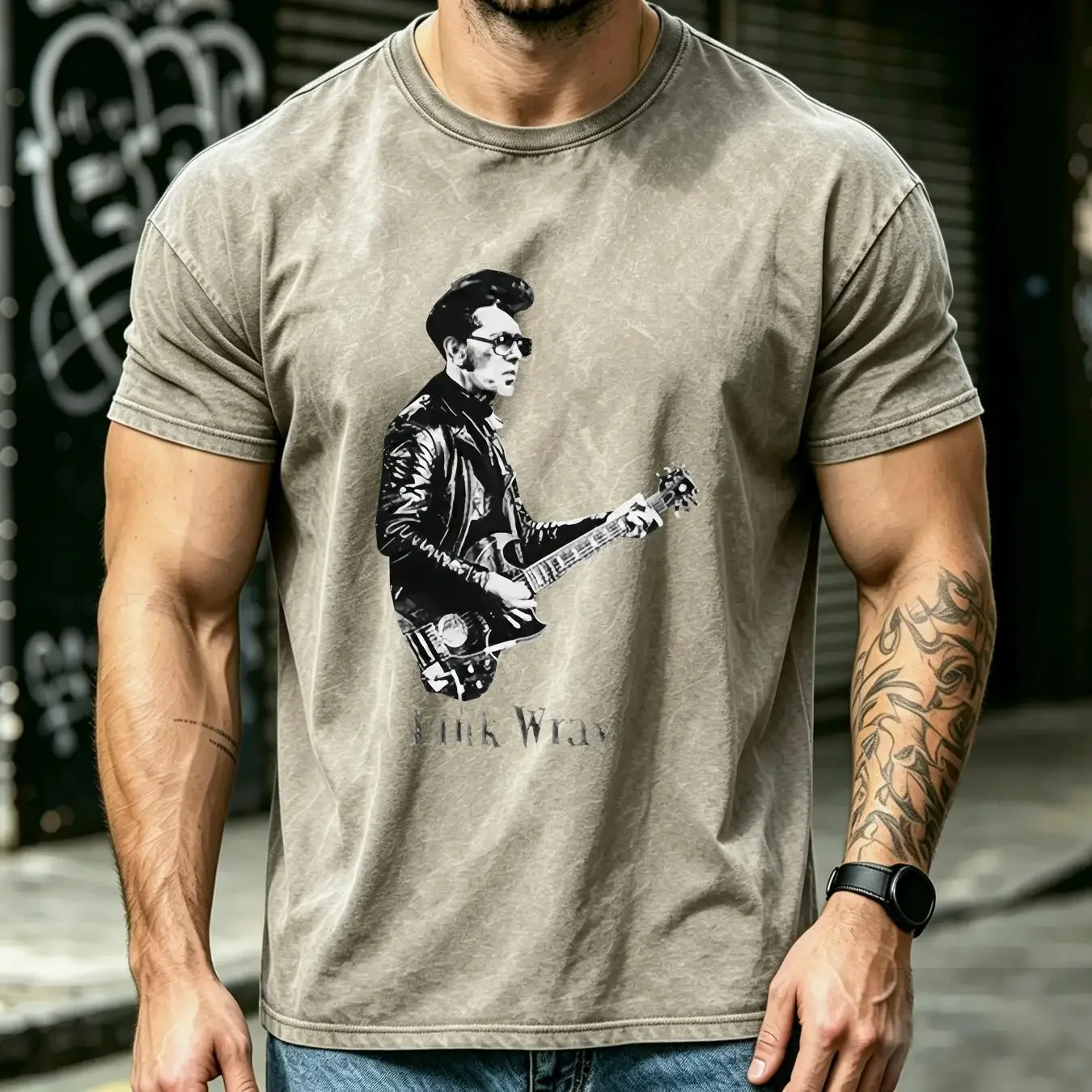 washed T Shirt Retro Vintage Link Wray Black  S to 3Xl vintage Washed Stylish Top For Everyday Wear graphic Casual homme